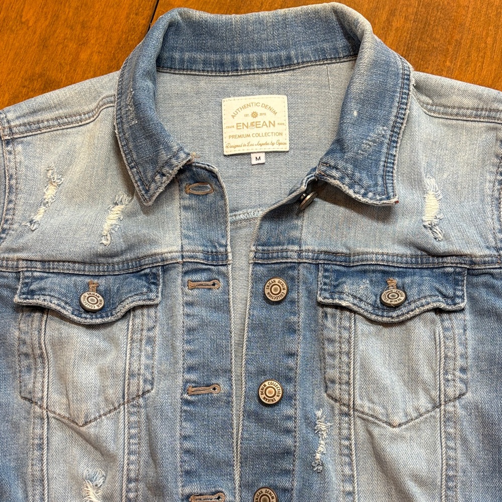 Engean Light Blue Distressed Denim Jacket, M - Picture 3 of 9